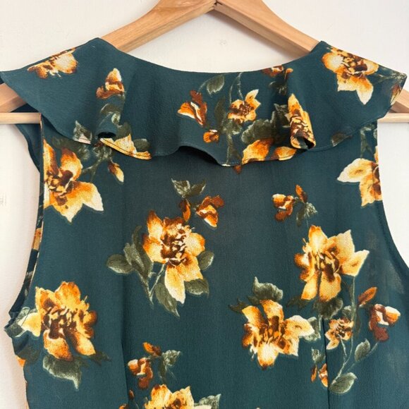 Modcloth | Sweet Wanderer Green Floral Criss Cross Front Ruffle Dress Size S - Picture 4 of 8